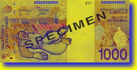 1,000 Belgian franc banknote backside 1,000 Belgian franc banknote backside