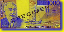 1,000 Belgian franc banknote frontside 1,000 Belgian franc banknote frontside
