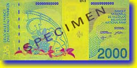 2,000 Belgian franc banknote backside 2,000 Belgian franc banknote backside