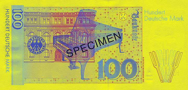 100 Deutsche Mark banknote backside 100 Deutsche Mark banknote backside