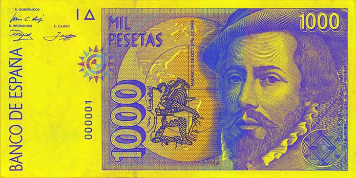 Bankovka 1 000 peset –⁠ lícní strana 