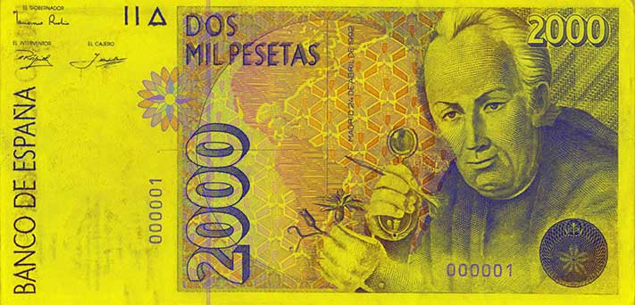 Recto du billet de 2 000 pesetas