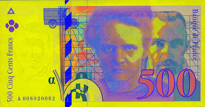 500 French franc banknote frontside 500 French franc banknote frontside