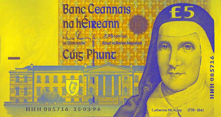 5 Irish pound banknote frontside 5 Irish pound banknote frontside