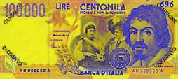 100,000 Italian lira banknote frontside 100,000 Italian lira banknote frontside