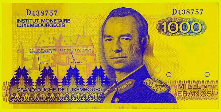 1,000 Luxembourg franc banknote backside 1,000 Luxembourg franc banknote backside