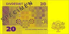 20 lats banknote backside 20 lats banknote backside