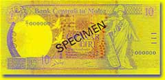 10 Maltese lira banknote frontside 10 Maltese lira banknote frontside