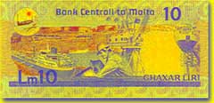 10 Maltese lira banknote backside 10 Maltese lira banknote backside
