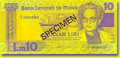 10 Maltese lira banknote frontside 10 Maltese lira banknote frontside