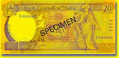 20 Maltese lira banknote frontside 20 Maltese lira banknote frontside