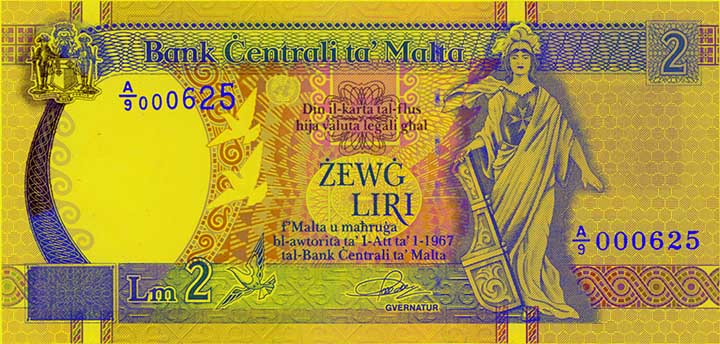 2 Maltese lira banknote frontside 2 Maltese lira banknote frontside