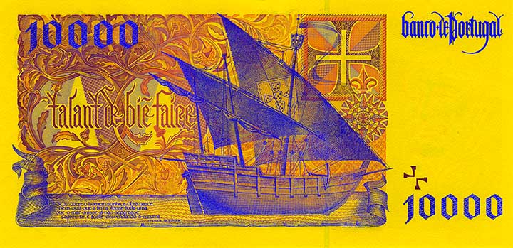 10,000 escudo banknote backside 10,000 escudo banknote backside