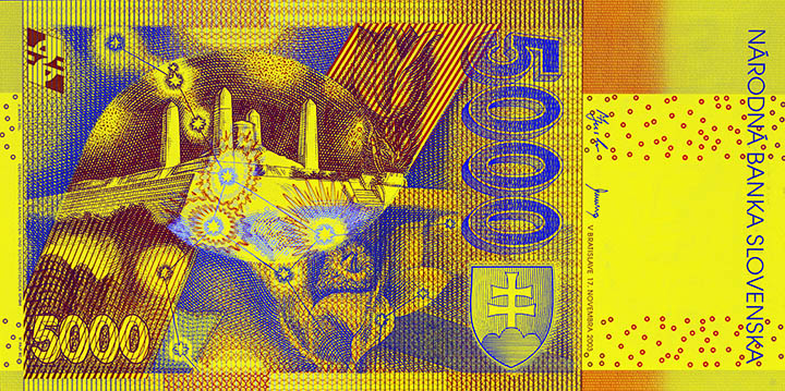 5000 Slovak koruna banknote backside 5000 Slovak koruna banknote backside